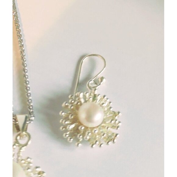 Women's Sterling Silver Jewellery Set Pearl Earrings Pendant Necklace 16"  Italy - Picture 9 of 14